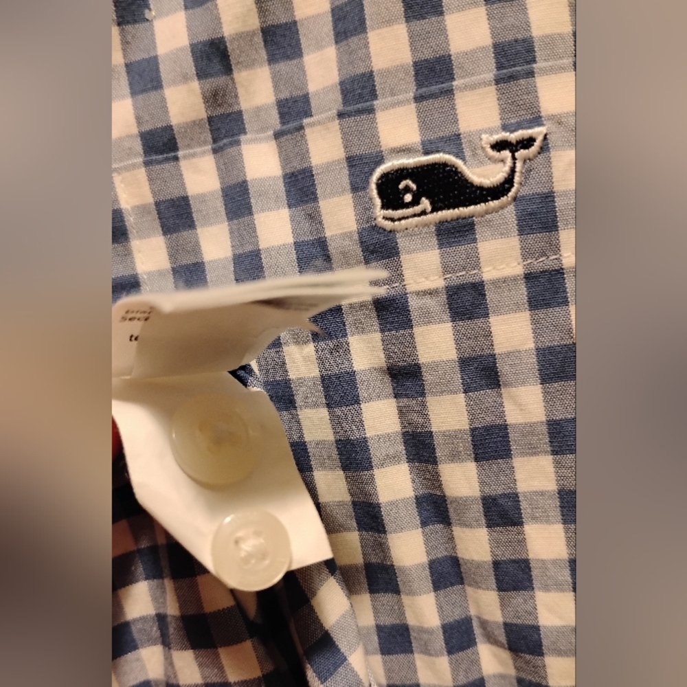 Vineyard Vines Blue And White Check Lightweight Cotton Spring Button Down Size L